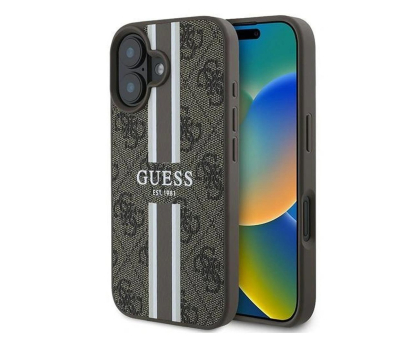 Etui / obudowa na smartfona Guess 4G Printed Stripes do iPhone 16 Plus brązowy